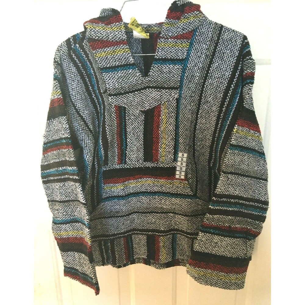 Drug Rug Hoodie Baja Surfer Skater Pullover Mexico Black White Yellow Red Small